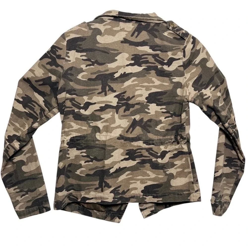 AQUA Camo Utility Jacket Womens Medium Green Good Rhinestone Embellished Cotton